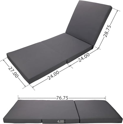 Christopher Knight Home Kayes Acacia Wood Chaise Lounge with 4'' Triple Folds Cushion, Outdoor 79'' Patio Recliner Chair with 4-Position Adjustable Backrest, Sun Lounger for Backyard, Teak+Dark Gray