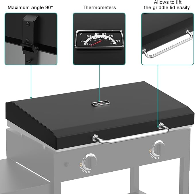 Upgraded Griddle Hinged Lid for 28" Blackstone 1517, 1853, 1605, 1803, 1839, 1856, 1885, 1924, 1983, 2094, 2137, 2145, Hard Cover with Thermometer and Cover for Blackstone 28 Inch Griddle Accessories