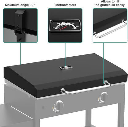 Upgraded Griddle Hinged Lid for 28" Blackstone 1517, 1853, 1605, 1803, 1839, 1856, 1885, 1924, 1983, 2094, 2137, 2145, Hard Cover with Thermometer and Cover for Blackstone 28 Inch Griddle Accessories