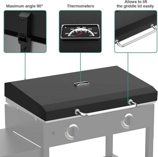 Upgraded Griddle Hinged Lid for 28" Blackstone 1517, 1853, 1605, 1803, 1839, 1856, 1885, 1924, 1983, 2094, 2137, 2145, Hard Cover with Thermometer and Cover for Blackstone 28 Inch Griddle Accessories
