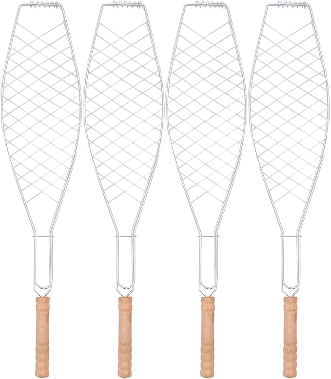 UPKOCH 4 Pcs Grill Basket, Stainless Steel Folding Fish Roasting Rack For Charcoal Grill, Barbecue Clip Net For Meat, Steak, Shrimp, Vegetables, Portable For Camping