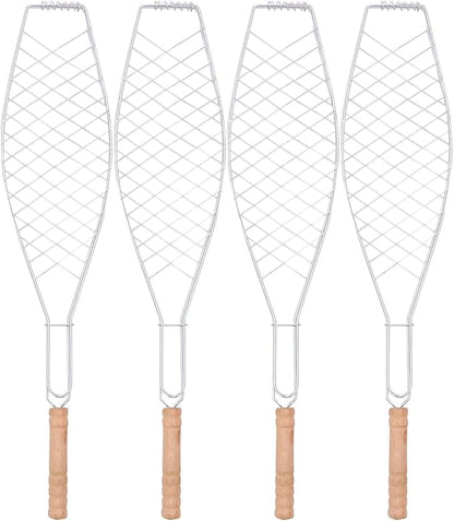 UPKOCH 4 Pcs Grill Basket, Stainless Steel Folding Fish Roasting Rack For Charcoal Grill, Barbecue Clip Net For Meat, Steak, Shrimp, Vegetables, Portable For Camping