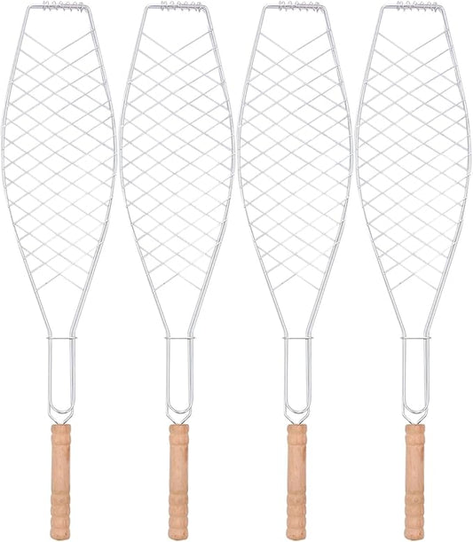 UPKOCH 4 Pcs Grill Basket, Stainless Steel Folding Fish Roasting Rack For Charcoal Grill, Barbecue Clip Net For Meat, Steak, Shrimp, Vegetables, Portable For Camping