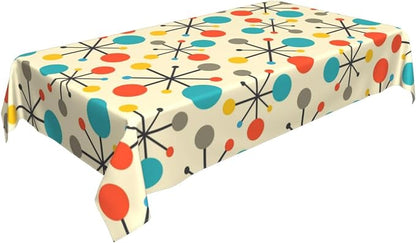 Mid Century Fifties Modern Atomic Retro Colors Tablecloth Washable Waterproof Yellow Table Cover for Kitchen Dining Room Picnic Party BBQ Wedding, Rectangle 60x84 Inch Table Cloth