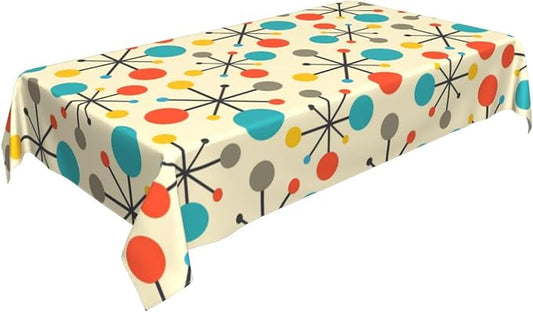 Mid Century Fifties Modern Atomic Retro Colors Tablecloth Washable Waterproof Yellow Table Cover for Kitchen Dining Room Picnic Party BBQ Wedding, Rectangle 60x84 Inch Table Cloth