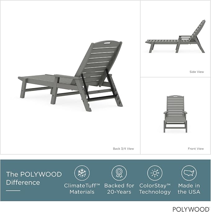 POLYWOOD NCC2280GY Nautical Arms Chaise, Slate Grey
