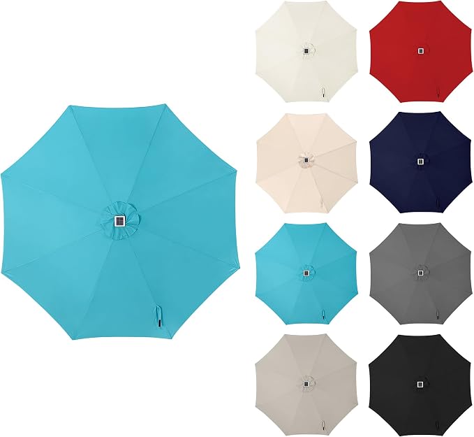 Solar Patio Umbrella with Centre Light, 9 ft Aqua Blue | 40 LED Lights, UV Protection, Solar Outdoor Umbrella for Porch, Deck, Pool, Table, Garden, Provides Evening Lighting