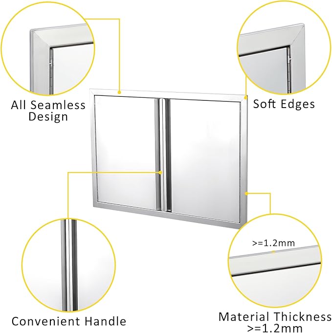 GarveeLife BBQ Access Door 24" W x 24" H, Double Outdoor Kitchen Door, Weatherproof Built in 304 Stainless Steel with Recessed Handle for Outside,Commercial,BBQ Island,Grilling Station,Outside Cabinet