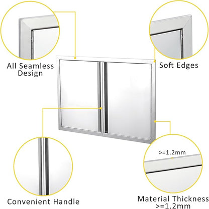 GarveeLife BBQ Access Door 28W X 19H Inch, Grill Door Double Door Brushed Stainless Steel with Recessed Handle, Outdoor Kitchen Doors for BBQ Island, Grill Station, Outside Cabinet