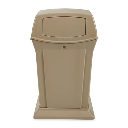Rubbermaid Commercial Products Ranger Trash Can with 2 Door Lid, 45 GAL, Biege Plastic, Outdoor for Stadiums/Parks/Shopping Plazas