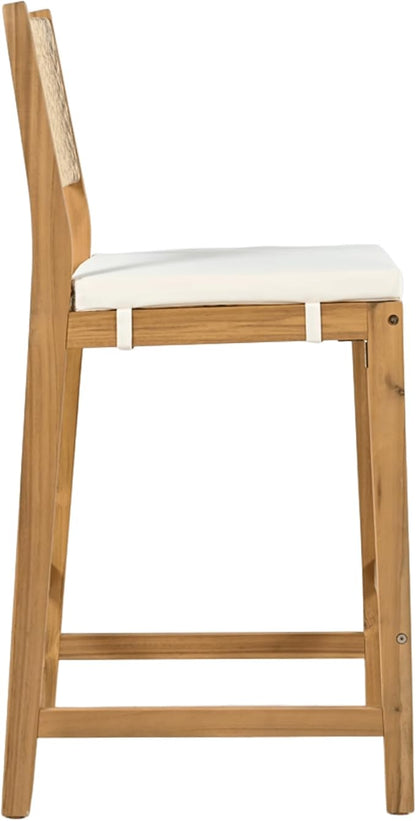 Christopher Knight Home Barron 5-Piece Acacia Wood Patio Bar Set, Patio Bar Table and Stools Set, Soft Seat Cushions, Rattan/Wicker Dining Set for Garden, Backyard, Poolside, Balcony, Teak + Beige