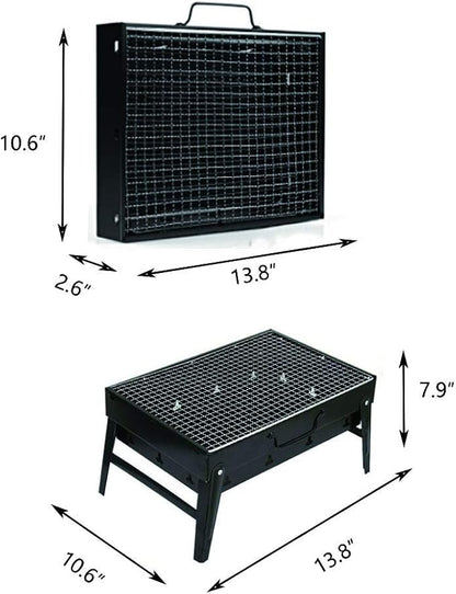 Yahpetes Portable Charcoal Grill 13.78" Folding BBQ Barbecue Folding Barbecue Rack Wire Meshes Portable Household Charcoal Grills for Outdoor Grilling