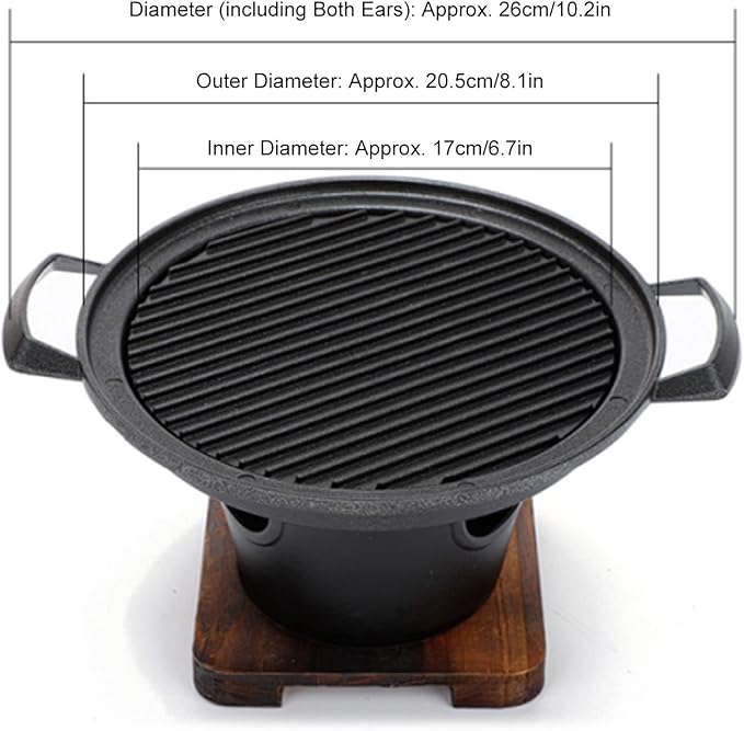 Hibachi Grill, Portable Charcoal Grill Japanese Tabletop BBQ Smokeless Wooden Base for Camping, Picnics, Garden, Beach Parties