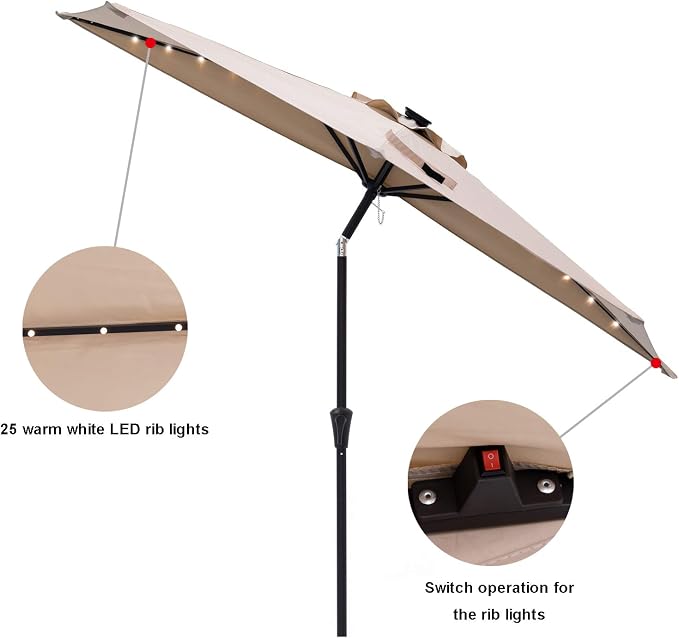 C-Hopetree 9 ft Half Round Outdoor Patio Market Wall Umbrella with Solar LED Lights and Tilt
