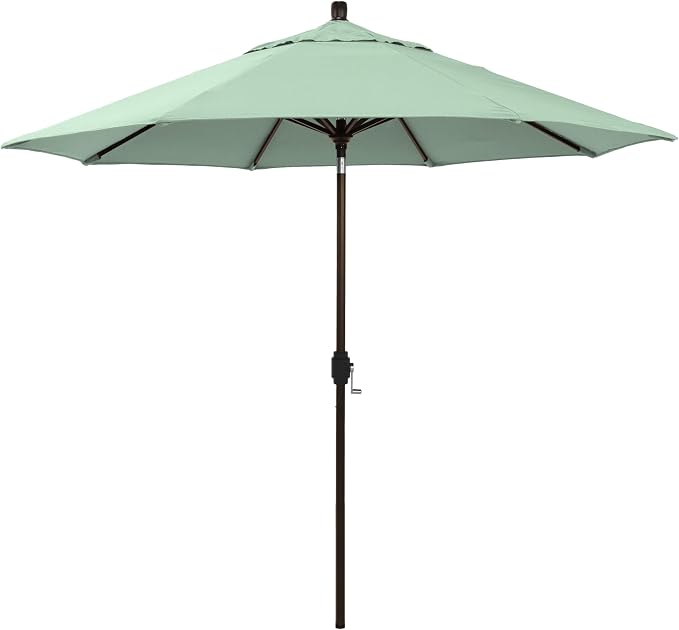 California Umbrella 12-Year-Non-Fading, 9Ft Premium Sunbrella Patio Umbrella, Hand-Crank, Button-Tilt, Bronze Frame, Spa Fabric