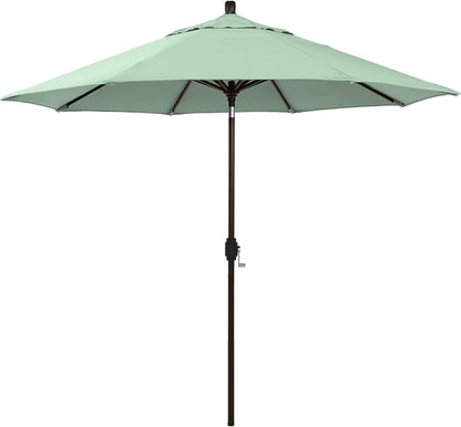 California Umbrella 12-Year-Non-Fading, 9Ft Premium Sunbrella Patio Umbrella, Hand-Crank, Button-Tilt, Bronze Frame, Spa Fabric