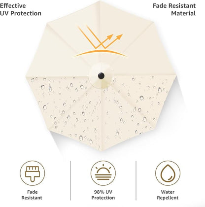 10Feet Patio Umbrella Replacement Canopy, For 8 Ribs,Market and Table Umbrella Top,Universal Strong and Thick Umbrella Canopy,UV Protection,Canopy Only. (Beige)
