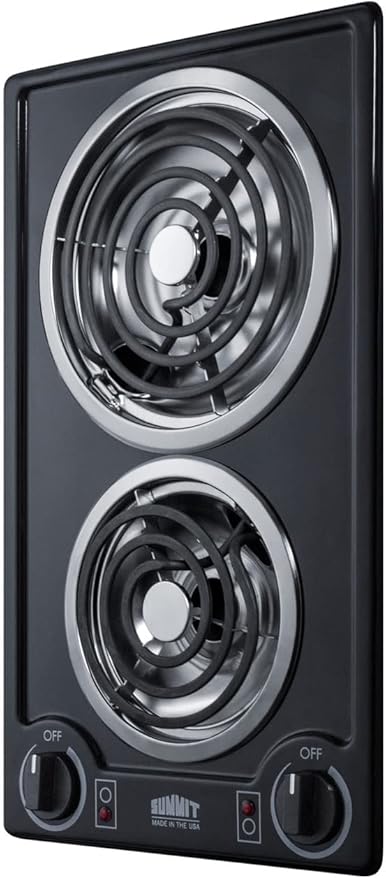 Summit 12" 2 Burner Electric Cooktop. 230V Radiant Cooktop, Coil Elements, Made in the USA, White- CCE225WH