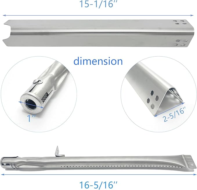 S441 Stainless Steel 6pack 15-1/16" Heat Plate and 16-5/16" Burner Replacement for Brinkmann 810-6680-S Gas Grill