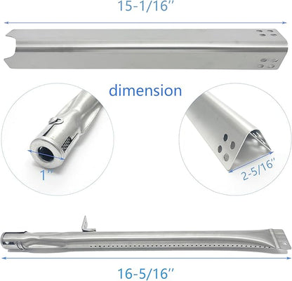 S441 Stainless Steel 6pack 15-1/16" Heat Plate and 16-5/16" Burner Replacement for Brinkmann 810-6680-S Gas Grill