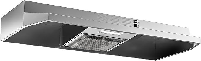 FIREGAS Range Hood 36 inch Under Cabinet, Ducted/Ductless Convertible Kitchen Hood, Stainless Steel Stove Vent Hood with LED Light, 2 Speed Exhaust Fan, Silver