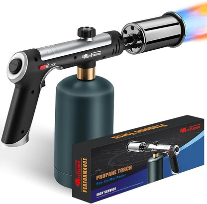 ARTFLAMM Powerful Propane Torch Gun, Flamethrower with Turbo Mode, Charcoal Torch Lighter with Safety Lock, Kitchen Blow Torch for Cooking, BBQ, Searing Steak, Grill(Tank Not Included)