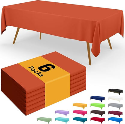 Smiry Disposable Table Cloth - 6 Pack, 54 x 108 Inch Waterproof Rectangle Tablecloths for Parties, Decorative Plastic Table Cover, Leakproof & Sturdy, Burnt Orange
