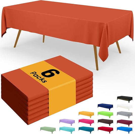 Smiry Disposable Table Cloth - 6 Pack, 54 x 108 Inch Waterproof Rectangle Tablecloths for Parties, Decorative Plastic Table Cover, Leakproof & Sturdy, Burnt Orange