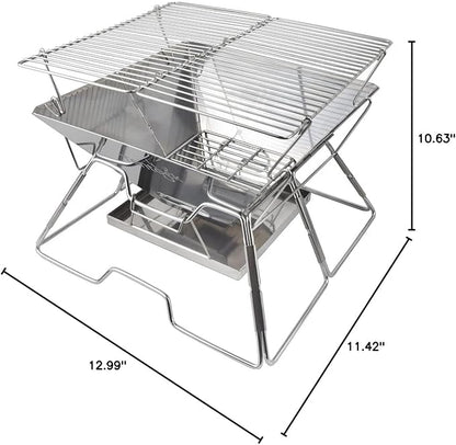 Tentock Folding Campfire Grill, Portable Fire Pit Grill for Camping, bbq Grill Charcoal 304 Stainless Steel Grate Barbeque Grill with Carrying Bag