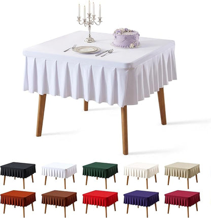 PARTISKY White Spandex Square Tablecloths 34x34 Inch Wrinkle Free | Fitted Card Table Cloth Stretch Square Table Cover for Kitchen Dinner, Holiday Party, Wedding Banquet, Display Trade Show