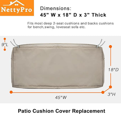 NettyPro Outdoor Bench Swing Loveseat Cushion Covers, Patio Furniture Cushion Slipcovers with Zipper, Water Resistant UV Protection, Replacement Cover Only, 45 x 18 x 3 Inch