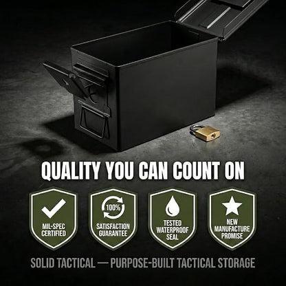 Lockable Metal Ammo Storage Box - Military & Army Steel Ammo Can for Ammunition Storage - Waterproof Ammo Crate Utility Box