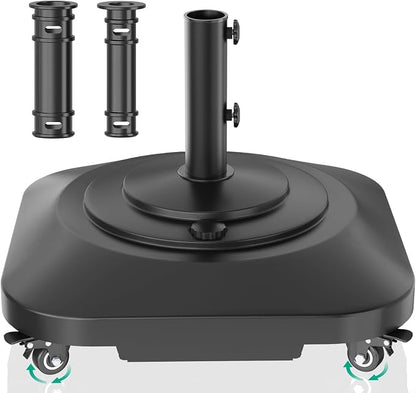 QZER Umbrella Base with Wheels, Umbrella Stand Heavy Duty 100lb Windproof | Fillable Umbrella Base Mobile Square Umbrella Stand Outdoor Base for Patio, Deck, Poolside, Lawn, Fits Most Sized Umbrellas