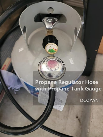 6 Feet Propane Regulator Hose with Propane Tank Gauge Universal Grill Regulator Replacement Parts, QCC1 Hose and Regulator for Most LP Gas Grill, Heater and Fire Pit Table, 3/8" Female Flare Nut