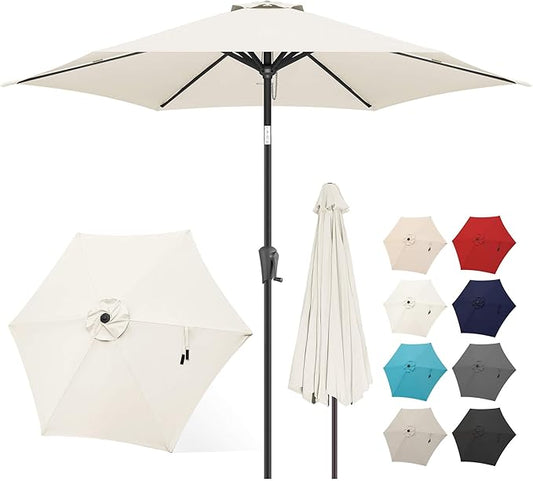 FLAME&SHADE 10ft Patio Umbrella - Outdoor Umbrella with 6 Sturdy Ribs, Push Button Tilt and Crank, UV Protection Table Market Umbrella for Pool, Porch，Garden, Deck, Backyard(Ivory)