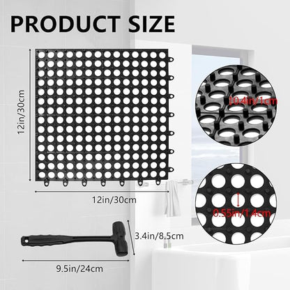 15 Pack Garage Floor Tiles, 12x12 Inch Interlocking Drainage Tiles | Non-Slip Deck Tile for Bathroom, Pool Deck, Gym, Garage, Kitchen & Wet Areas, Easy Splicing Anti-Fatigue Mat ( Black)