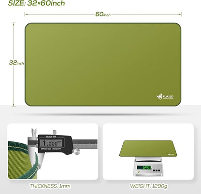 FLASLD Under Grill Mat 32 x 60 inches, Grill and Stove Protective Mat, Protects Decks and Patios from Grease Splashes, Silicone Fiberglass Flame Retardant Material, Spinach Green
