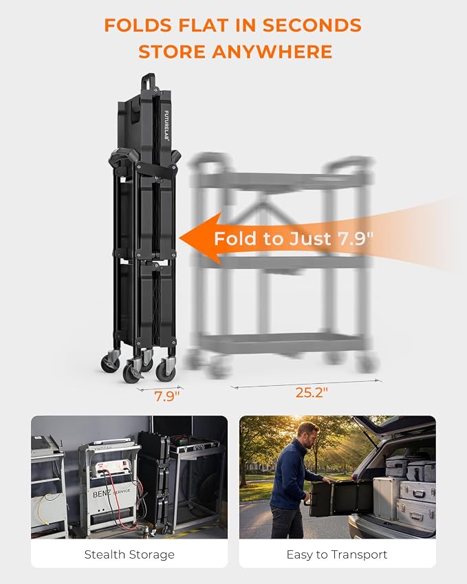 Portable Folding Service Cart - 3 Tier 330LBS Capacity - Rolling Utility Foldable Cart with Wheels for Warehouse Home Workshops Garages Restaurants Offices