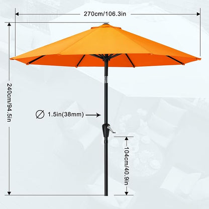 MASTERCANOPY 9ft Patio Umbrella with Tilt & Crank, Orange | 8 sturdy ribs;UV/water resistant;Vent;easy setup;for garden/deck/backyard/pool