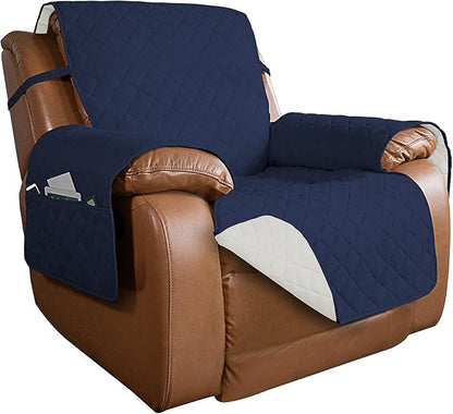 PureFit Reversible Recliner Chair Covers Couch Covers for Dogs, 28 in | Navy/Ivory, Water Resistant Couch Protector, Washable Pet Couch Cover with Non Slip and Elastic Straps For Kids