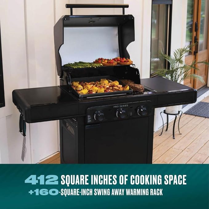 Charbroil Pro Series with Amplifire Technology 3-Burner Propane Gas Grill and Griddle Cabinet, Black - 463365124