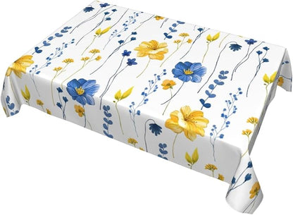 Watercolor Floral Rectangle Tablecloth Navy Blue Yellow Flower Table Cloth for Holiday Party Dining Rooms Kitchen Wedding Indoor Outdoor Birthday Table Decorations 54"x72"