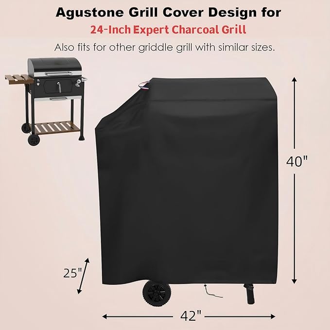 Grill Cover for Royal-Gourme-t CD1824M 24-Inch Charcoal Grill, Outdoor Waterproof Cover for BBQ Smoker Griddle with Side Table, Covers for 24 Inch Charcoal Expert Grills- 42x25x40 in