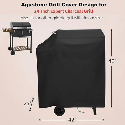 Grill Cover for Royal-Gourme-t CD1824M 24-Inch Charcoal Grill, Outdoor Waterproof Cover for BBQ Smoker Griddle with Side Table, Covers for 24 Inch Charcoal Expert Grills- 42x25x40 in