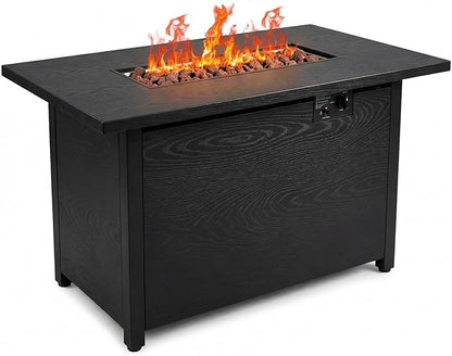42 Inch Propane Fire Pit Table, 50,000 BTU Outdoor Gas Fire Pits with Removable Lid, 2 in 1 Rectangular Firepit Table for Outside Patio Deck and Garden (Black)