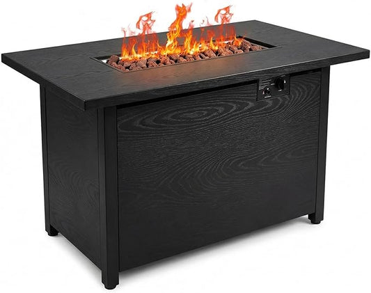 42 Inch Propane Fire Pit Table, 50,000 BTU Outdoor Gas Fire Pits with Removable Lid, 2 in 1 Rectangular Firepit Table for Outside Patio Deck and Garden (Black)