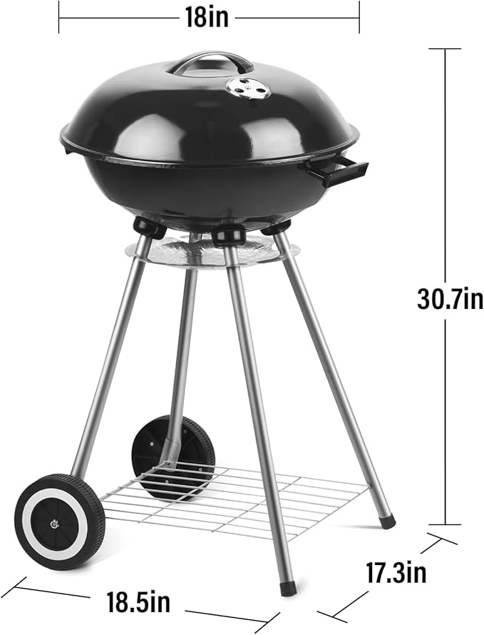 DOIT Charcoal Grills, 18.5” Portable BBQ Kettle Grill with Wheels for Outdoor Cooking Barbecue Camping-Heavy Duty Coal Grills with Thickened Grilling Bowl for Patio Backyard Park