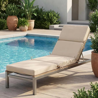 3" Solid Outdoor Lounge Chair Cushion, 74 x 22.5 inch Weather Resistant Chaise Lounge Cushion with 6 Ties for Patio Pool Furniture