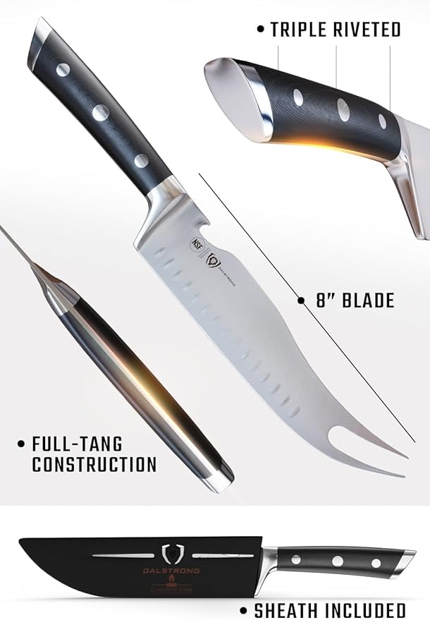 Dalstrong BBQ Pitmaster Meat Knife - 8 inch - Gladiator Series Elite - Forged High Carbon German Steel - Forked Tip & Bottle Opener - G10 Handle - Slicing Kitchen Knife - NSF Certified