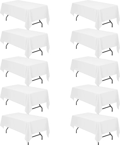 BRILLMAX 10 Pack White Tablecloths 60x102 Inch for 6ft Rectangle Tables | 150 GSM Polyester Fabric, 15" Standard Drop, Water, Stain & Wrinkle Resistant Cloth Cover for Wedding Reception Banquet Party